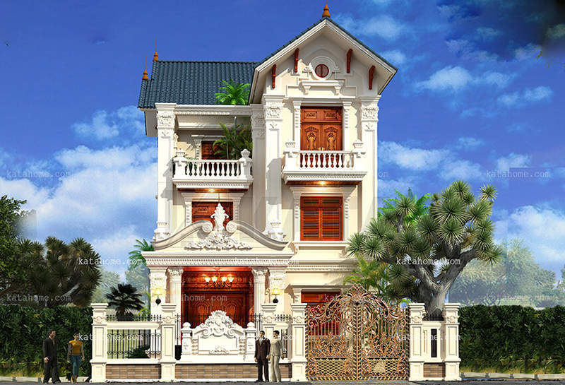 Thiết kế biệt thự 3 tầng mái Thái sử dụng lối kiến trúc Tân cổ điển